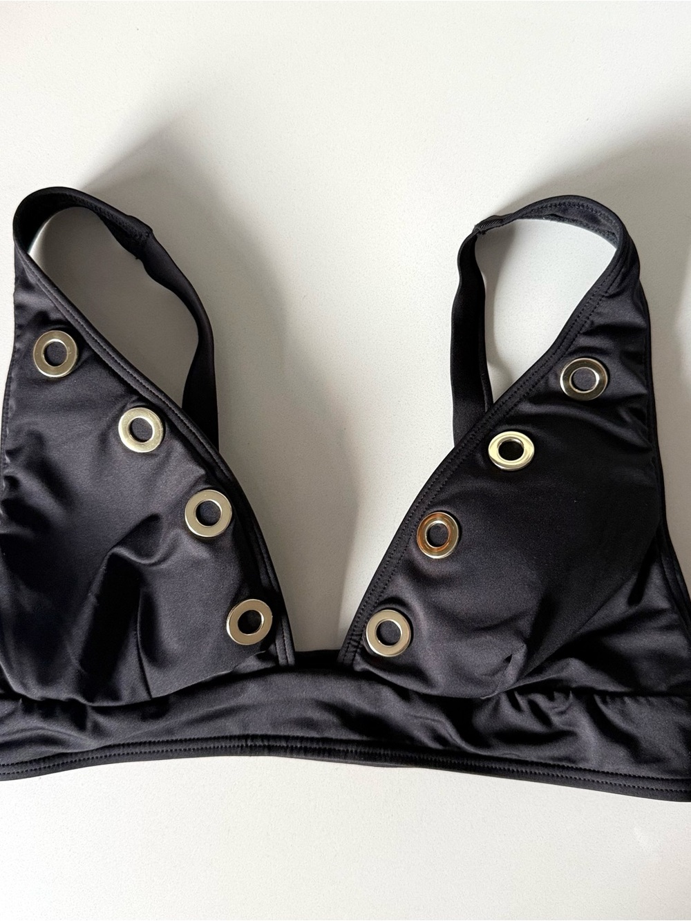 Michael Kors Black Bikini Top with silver Grommet Detail